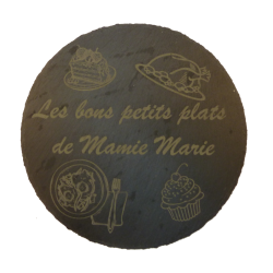Dessous de plat rond ardoise gravé.