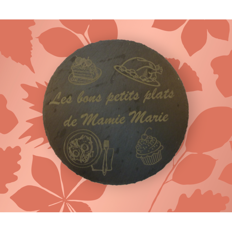 Dessous de plat rond ardoise gravé.